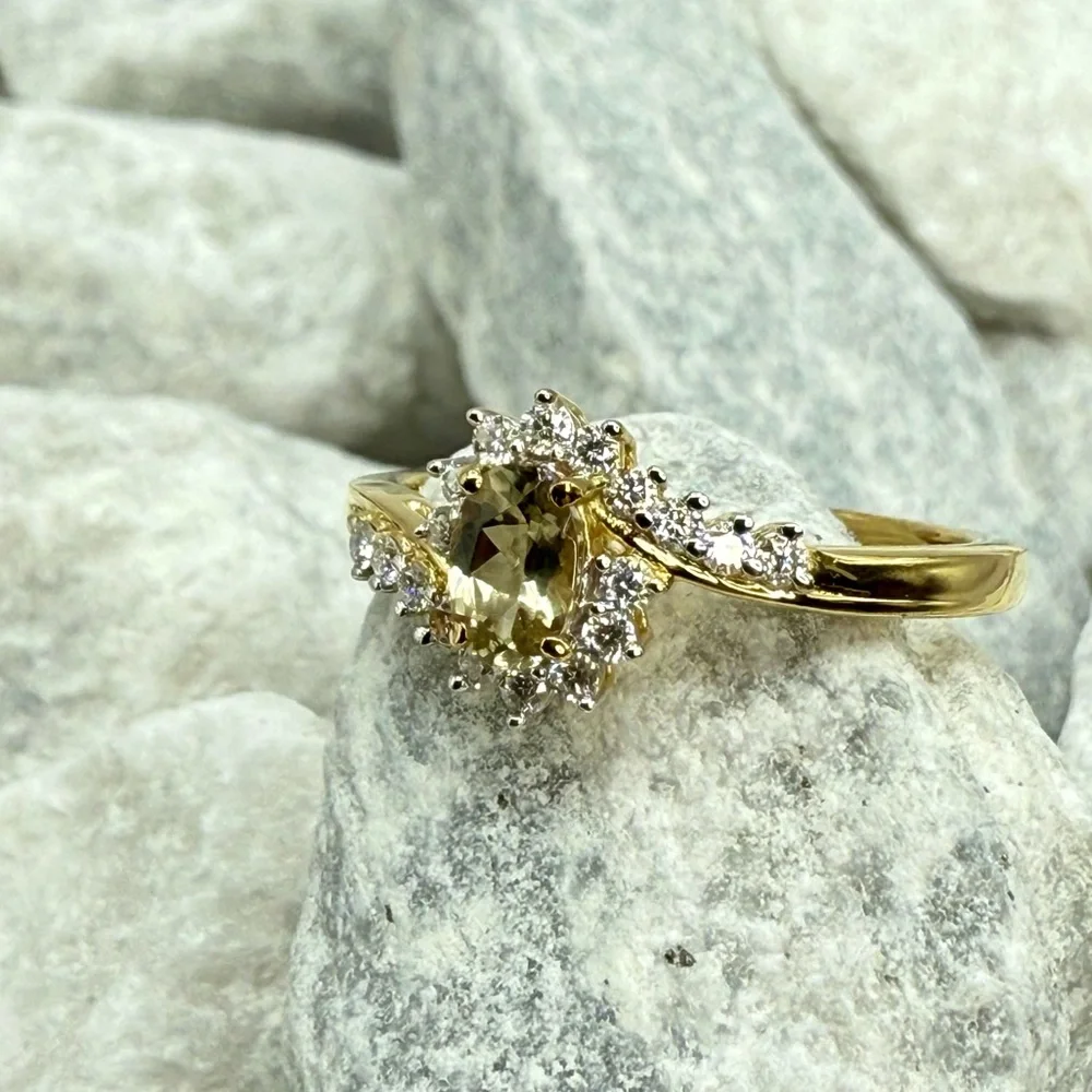 NWT AAA Turkizite & Moissanite 0.90ct Bypass Ring 18K Vermeil YG over 925 Size 9